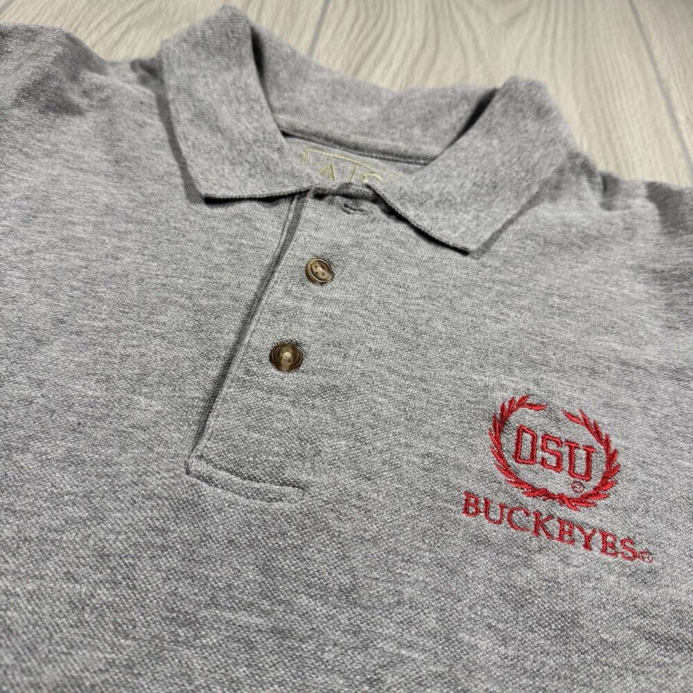Vintage Ohio State Buckeyes Golf Polo Mens L Gray Embroidered AS Sports EUC
